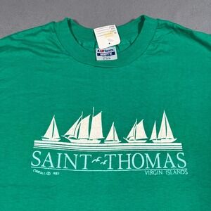 Vintage 1987 Saint Thomas Virgin Islands T Shirt XL Green Sailboat Single Stitch